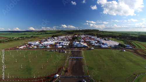 Obraz na płótnie SAO PAULO, BRAZIL - May 1, 2017: Aerial view of Agrishow, 24th International Trade Fair of Agricultural Technology taking place in Ribeirao Preto. w salonie
