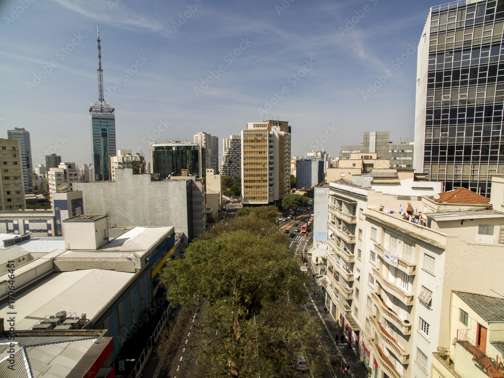 Obraz premium Sao Paulo, Brazil, August, 2017. Aerial view on Paulista Avenue, in Sao Paulo city