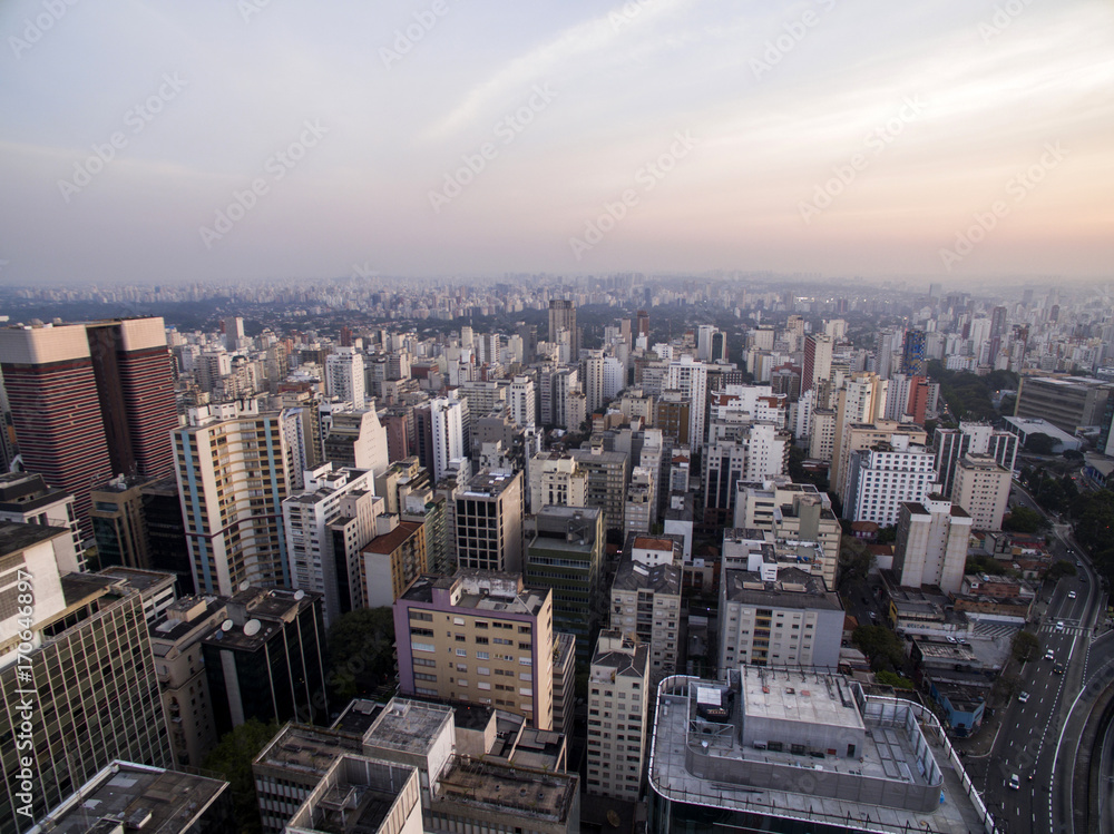 Obraz premium Sao Paulo, Brazil, August, 2017. Aerial view on Paulista Avenue, in Sao Paulo city