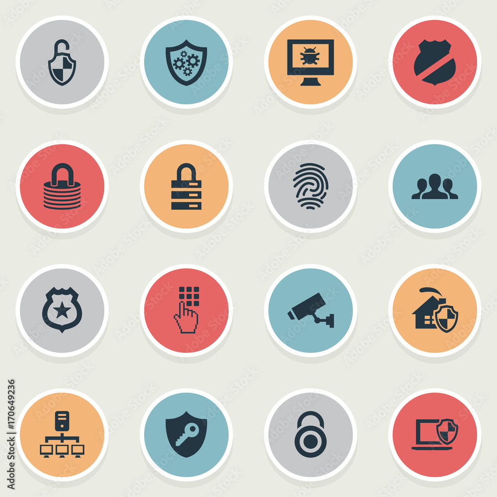 Vector Illustration Set Of Simple Security Icons. Elements Surveillance