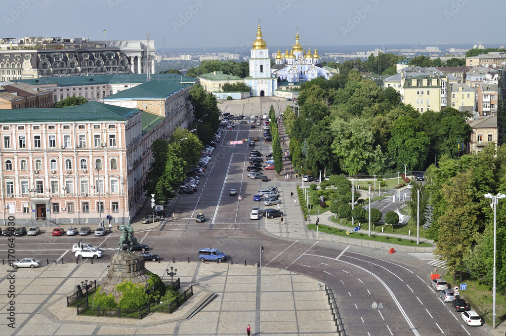Kiev, Ukraine: Sofia Square and St. Michael's Golden-Domed Monastery.
