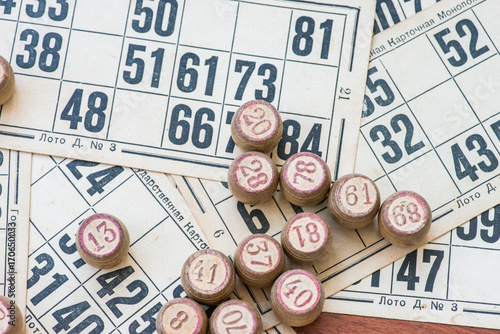 Vintage lotto board game kegs and cards photo