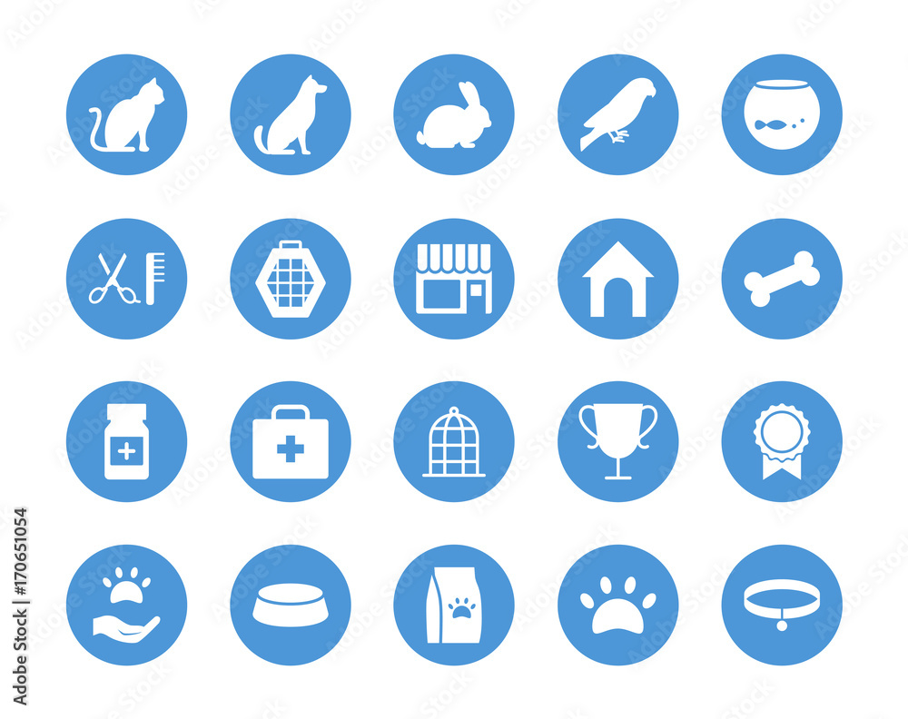 Pet shop circular icons set Pet shop circular icons set