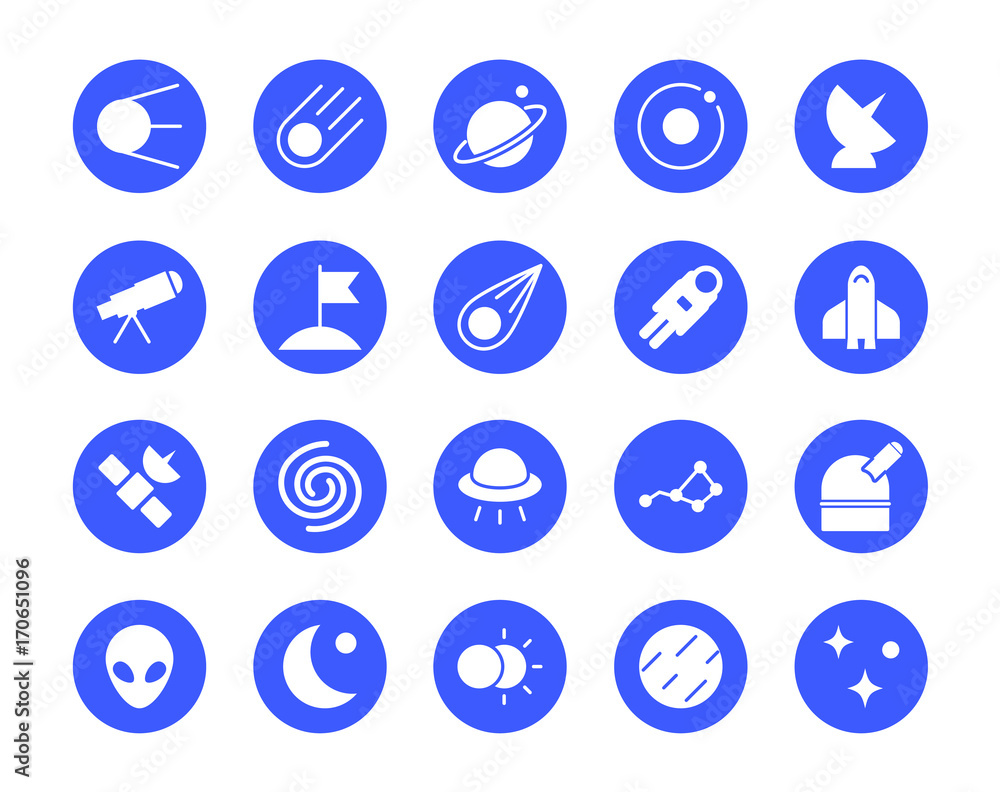 Space circular icons set Space circular icons set
