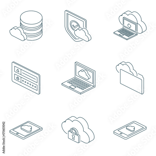 Cloud computing isometric icons set