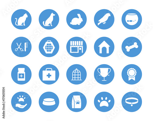 Pet shop circular icons set