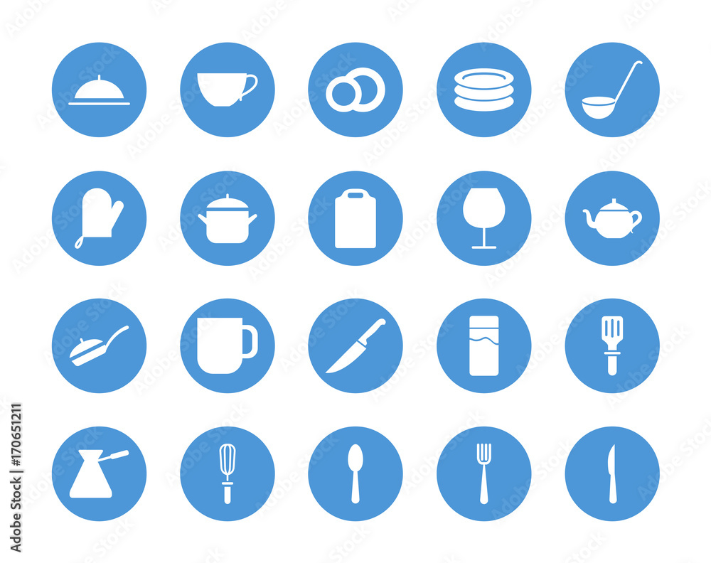 Kitchen utensil circular icons set Kitchen utensil circular icons set