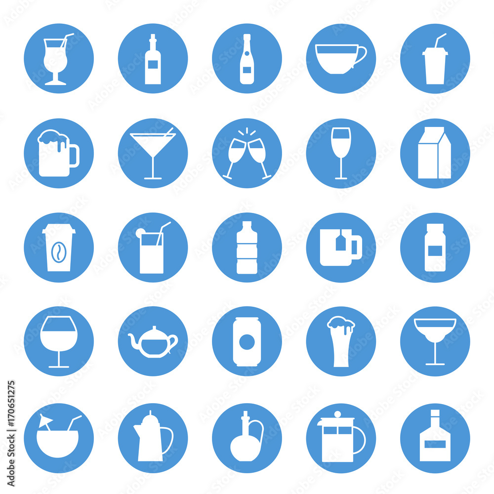 Drinks circular icons set