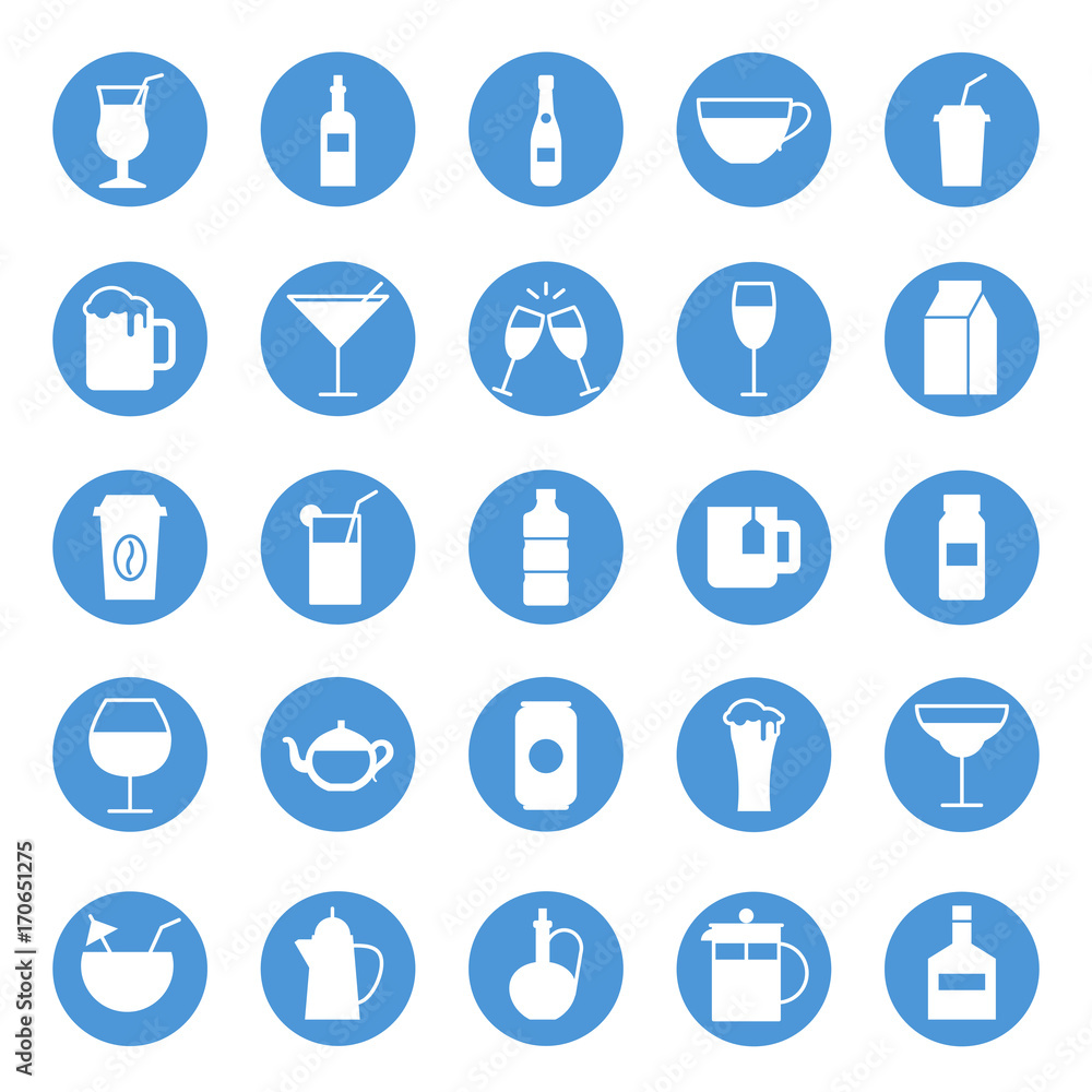 Drinks circular icons set Drinks circular icons set