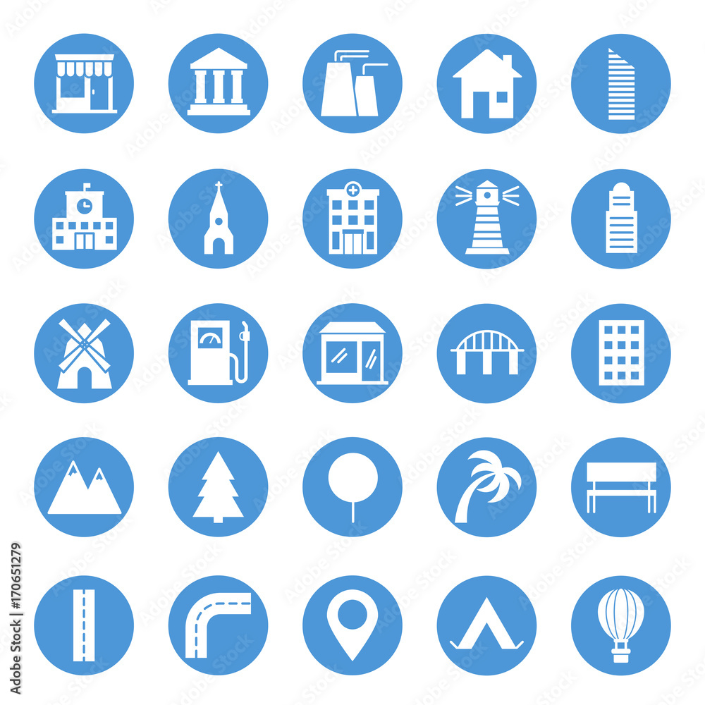 City circular icons set City circular icons set
