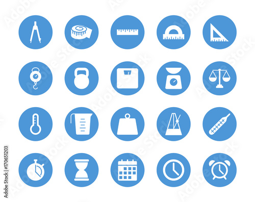 Measuring tools circular icons set
