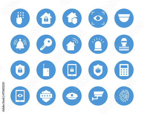Home security circular icons set