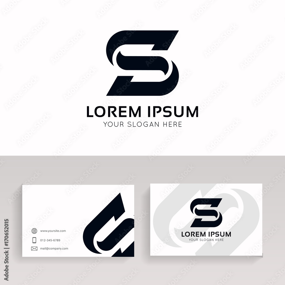Clean S letter logo icon sign with business card. - obrazy, fototapety, plakaty 