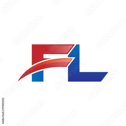 modern vector initial letters logo swoosh fl red blue