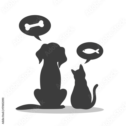 dog and cat with thoughts