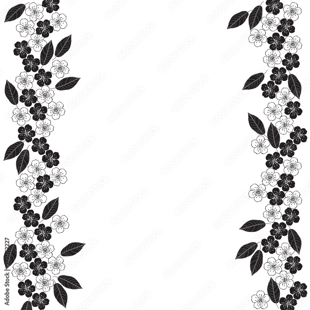 Floral background with hand-drawn cherry flowers. Vector illustration on a white background with place for text. Invitation, greeting card or an element for your design. Floral background with hand-drawn cherry flowers. Vector illustration on a white background with place for text. Invitation, greeting card or an element for your design.