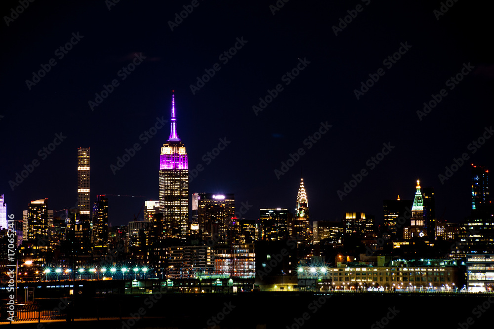Manhattan skyline from New Jersey at night