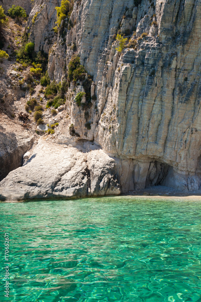 View of  Keri blue caves  in Zakynthos (Zante) island, in Greece