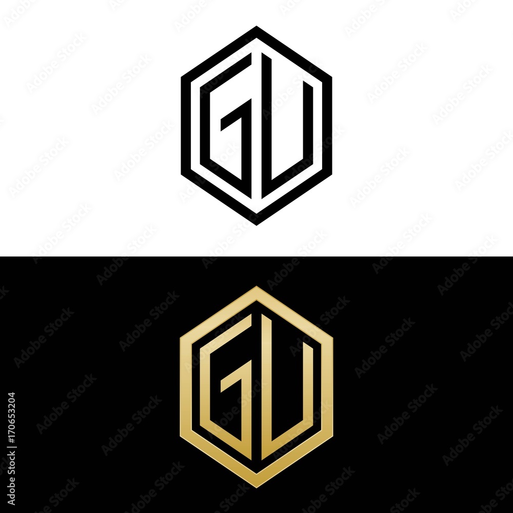 initial letters logo gu black and gold monogram hexagon shape vector initial letters logo gu black and gold monogram hexagon shape vector