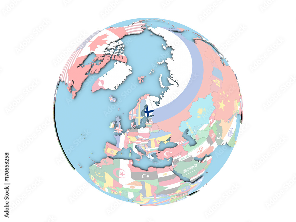 Naklejka premium Finland on globe isolated