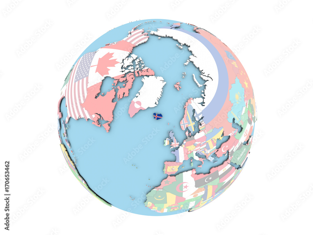 Obraz premium Iceland on globe isolated