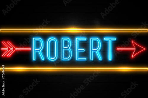 Robert  - fluorescent Neon Sign on brickwall Front view photo