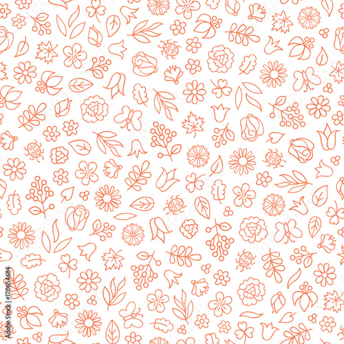 Flower icon seamless pattern. Floral leaves, flowers white texture