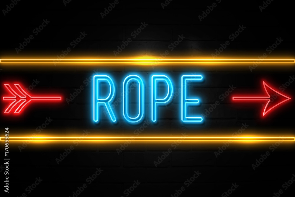 Rope  - fluorescent Neon Sign on brickwall Front view