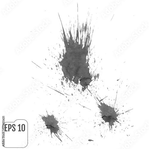 Set of gray blots on the white background. Ink stains.