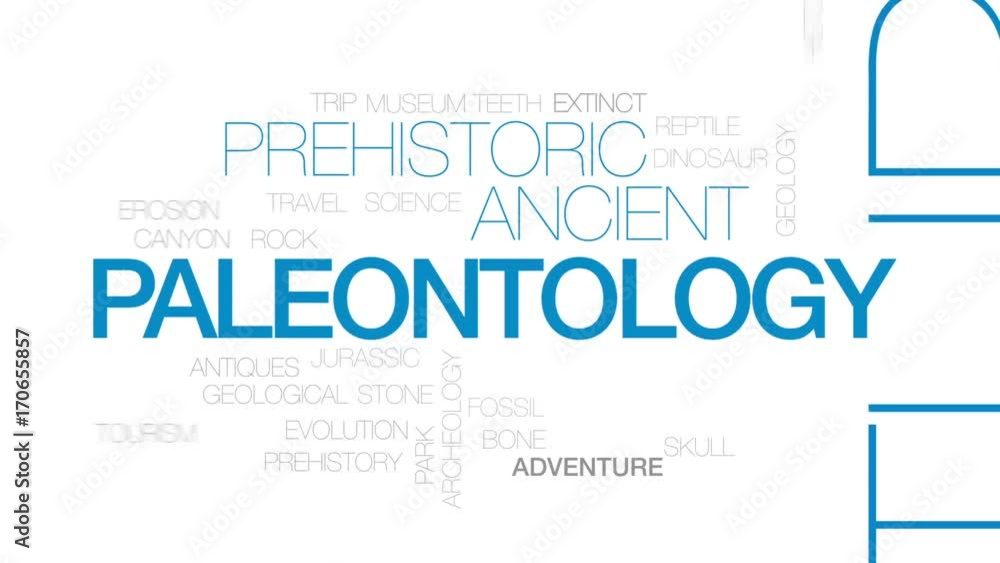 Paleontology animated word cloud, text design animation. Kinetic typography.