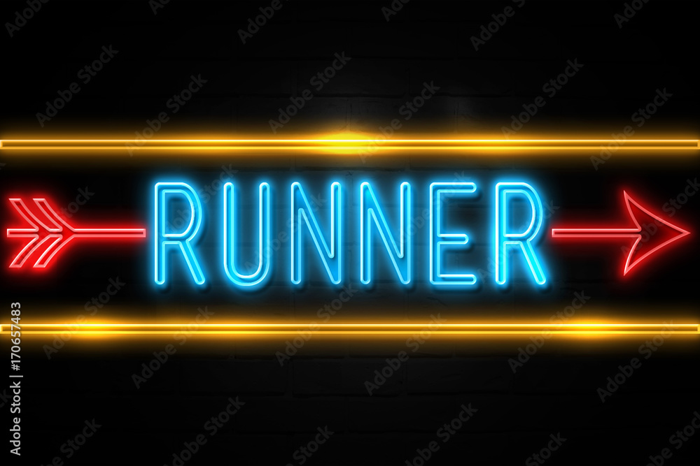 Runner  - fluorescent Neon Sign on brickwall Front view
