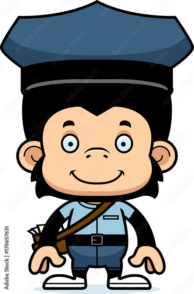 Cartoon Smiling Mail Carrier Chimpanzee Cartoon Smiling Mail Carrier Chimpanzee