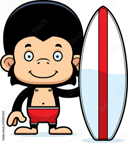 Cartoon Smiling Surfer Chimpanzee