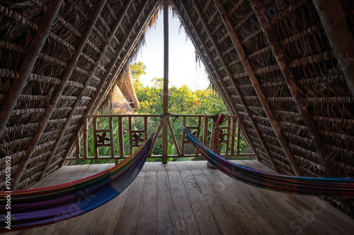 Quadro em tela hammocks in eco lodge built from bamboo in the jungle