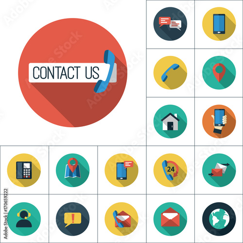 contact us icon, flat set