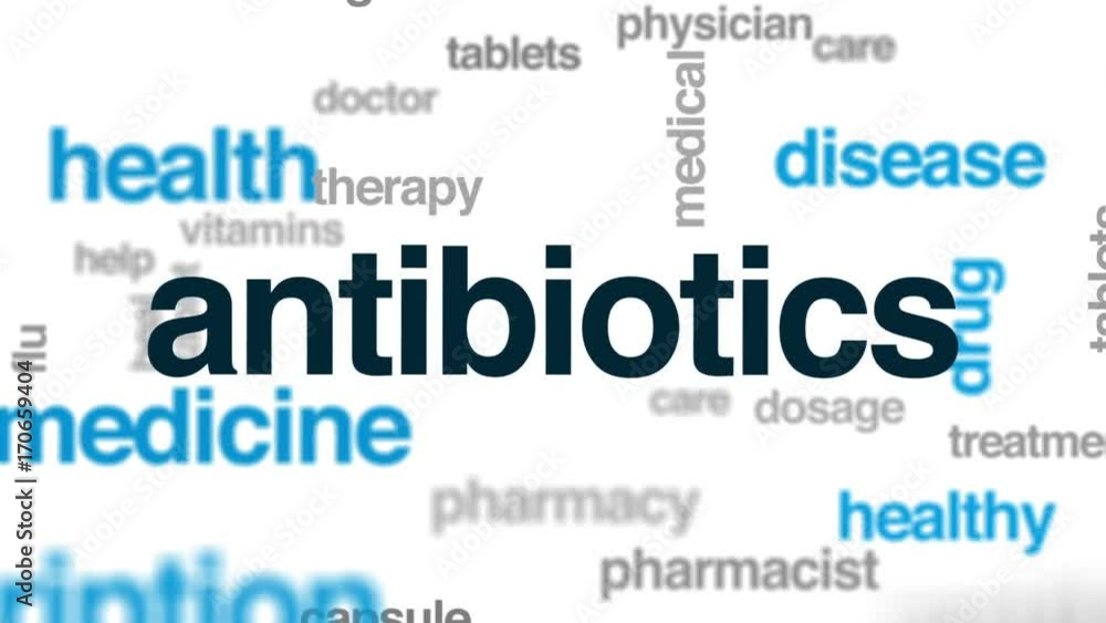 Antibiotics animated word cloud, text design animation. Antibiotics animated word cloud, text design animation.