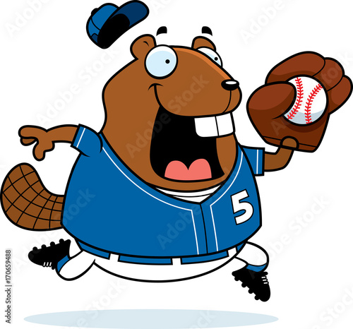 Cartoon Beaver Baseball