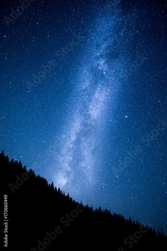 Milky Way above the night mountain forest