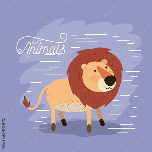 lion animal caricature in color background with lines vector illustration