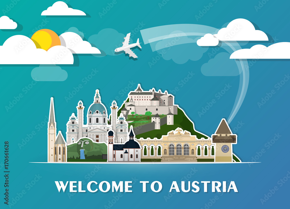 Austria travel background Landmark Global Travel And Journey Infographic Vector Design Template. illustration