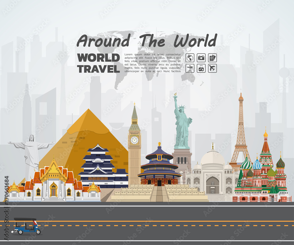 World famous Landmark paper art. Global Travel And Journey Infographic road. Vector Flat Design Template.vector/illustration.Can be used for your banner, business, education, website or any artwork