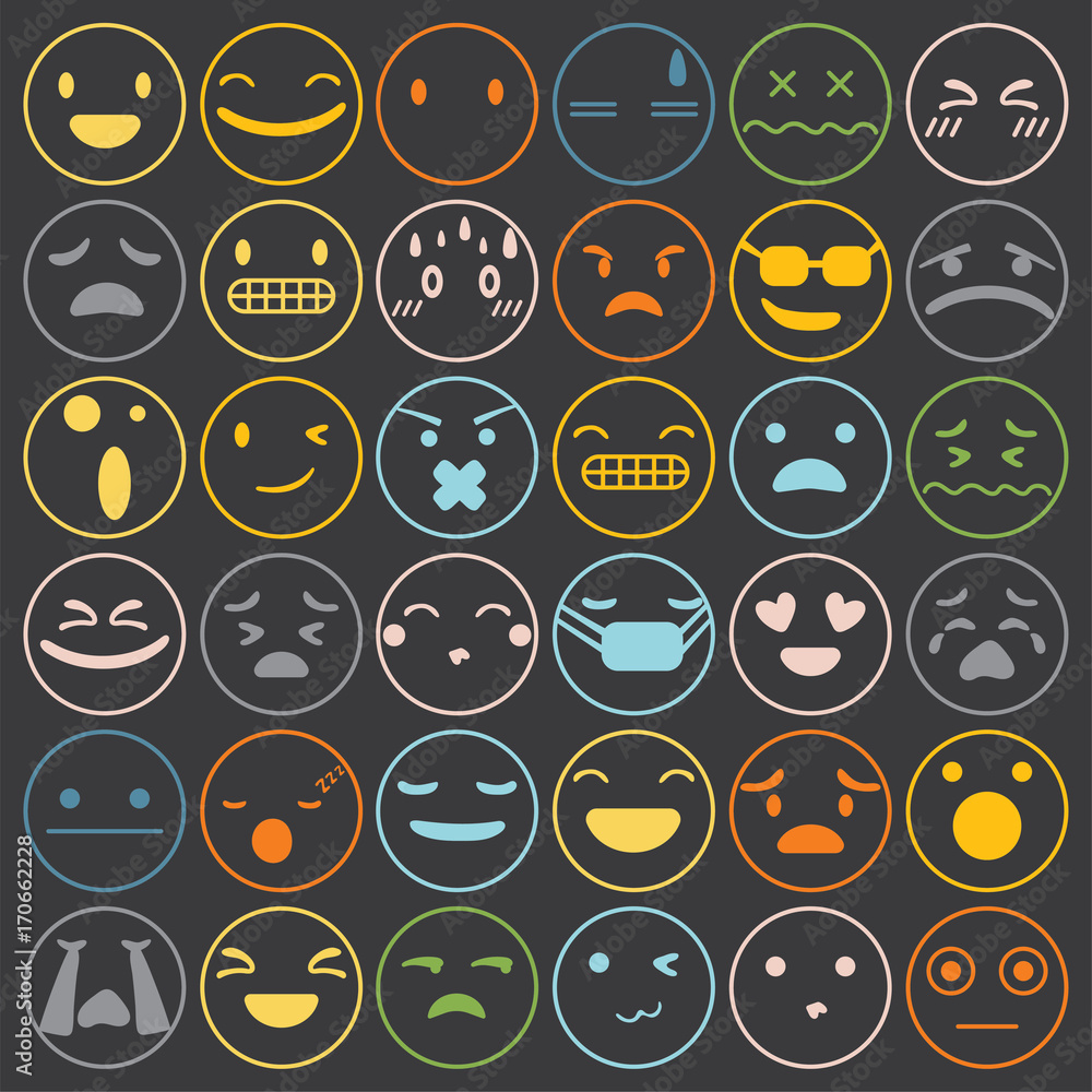 Emoji emoticons set face expression feelings collection vector