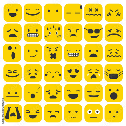 Emoji emoticons set face expression feelings collection vector illustration