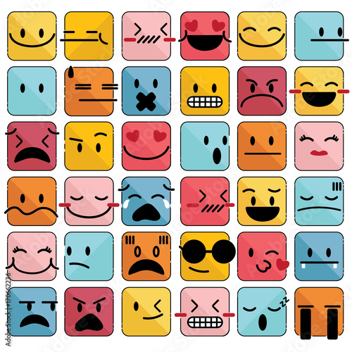 Emoji emoticons set face expression feelings collection vector illustration