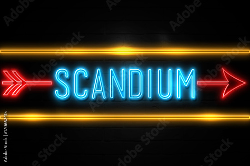 Scandium - fluorescent Neon Sign on brickwall Front view