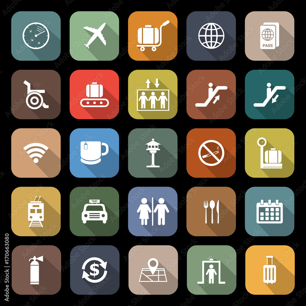 Airport flat icons with long shadow Airport flat icons with long shadow