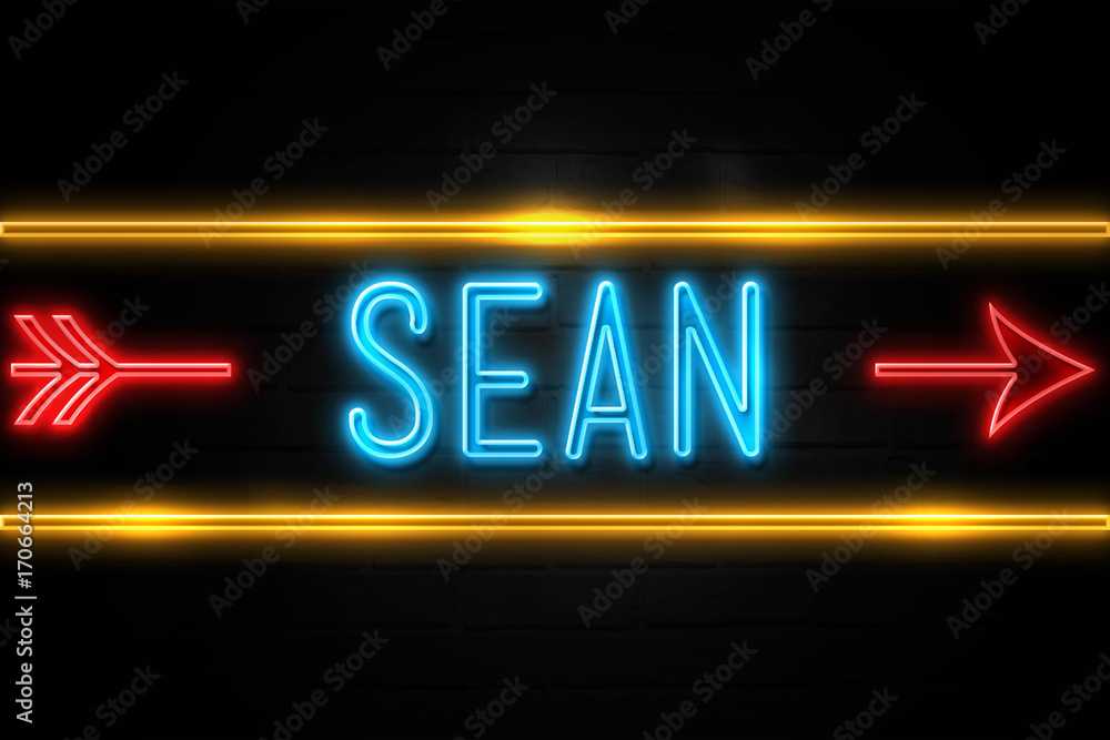 Obraz premium Sean - fluorescent Neon Sign on brickwall Front view