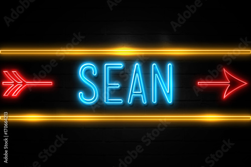 Sean  - fluorescent Neon Sign on brickwall Front view