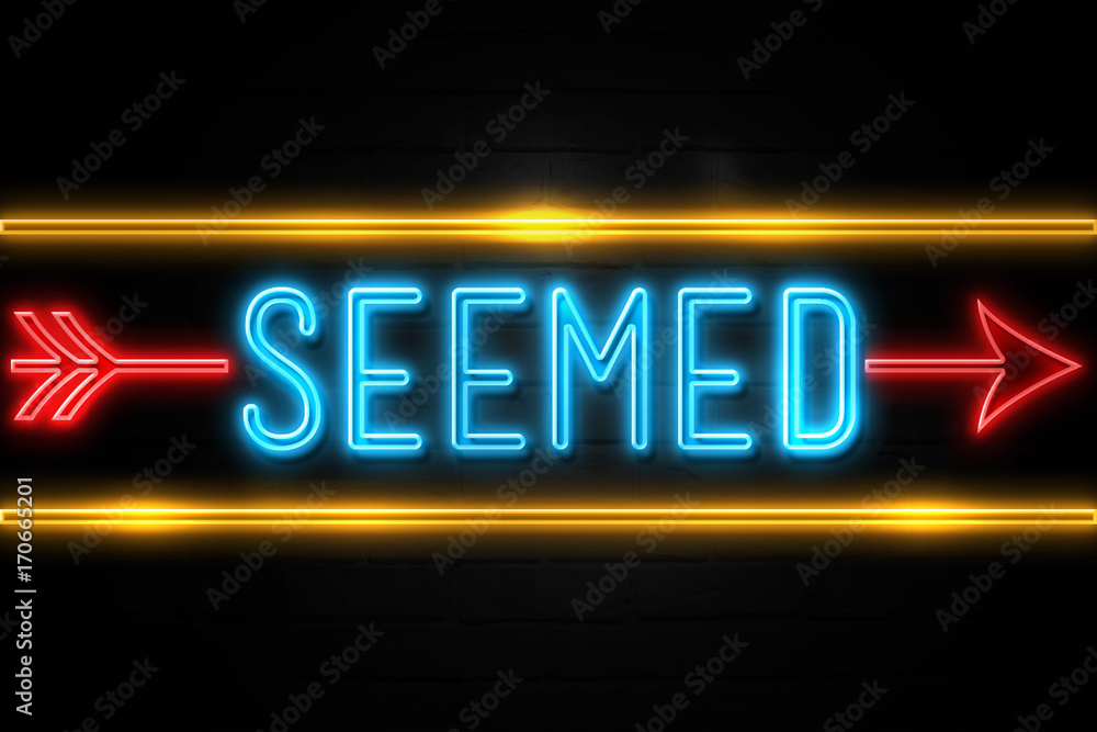 Seemed  - fluorescent Neon Sign on brickwall Front view
