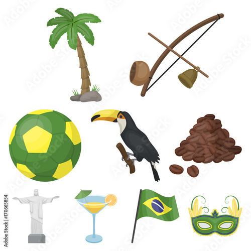 set of icons on the subject of Brazil. Brazilian national attractions. Brazil country Aicon in set collection on cartoon style vector symbol stock illustration. photo